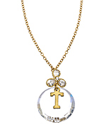 Diane Yang Gold Initial Charm with Crystal Flower and Large Crystal Pendant Necklace