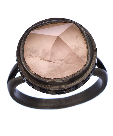 Didi Jewellery Blackened Silver Rose Quartz and CZ Regal Crown Ring