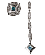 Silver and Blue Diamond Convertible Princess Cut Earrings