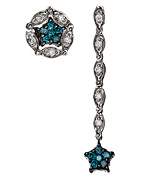 Silver and Blue Diamond Star Convertible Earrings