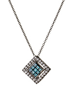 Blue and White Diamond Square Pendant Necklace