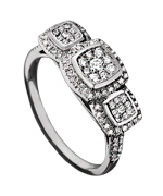3 Square Diamond Floral Cluster Ring