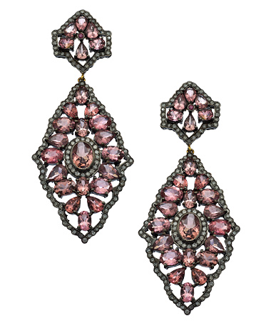 Divya Diamond Pink Tourmaline & Diamond Drop Earrings