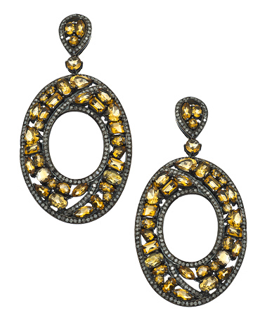 Divya Diamond Citrine Oval Drop Earrings
