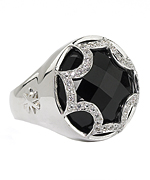 Elizabeth Showers Silver Black Onyx and White Sapphire Maltese Canopy Ring