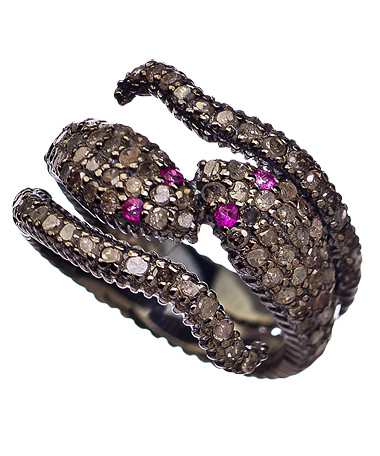 Elodie K Black Silver Snake Ring