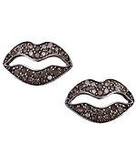 Elodie K Black Silver Lips Stud Earrings