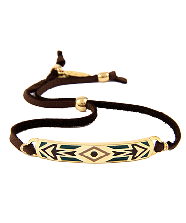 Ettika Green Aztec Tribal Diamond Pattern Leather Bracelet