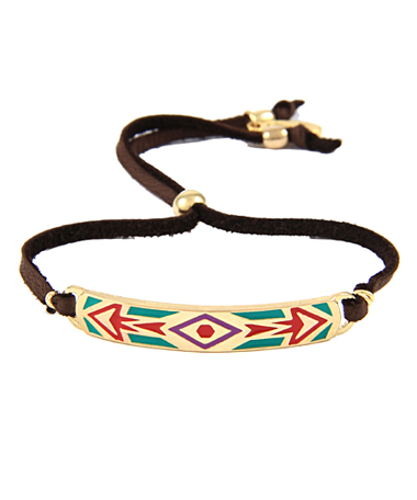 Ettika Turquoise Aztec Tribal Diamond Pattern Leather Bracelet