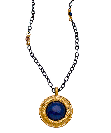 Evelyn Knight Gold and Lapis Pendant Necklace
