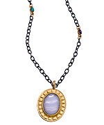 Evelyn Knight Gold and Blue Lace Agate Pendant Necklace