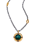 Evelyn Knight Gold CZ and Malachite Pendant Necklace