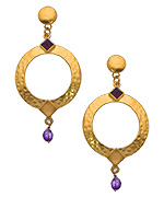 Evelyn Knight Hammered Circle Amethyst Drop Earrings