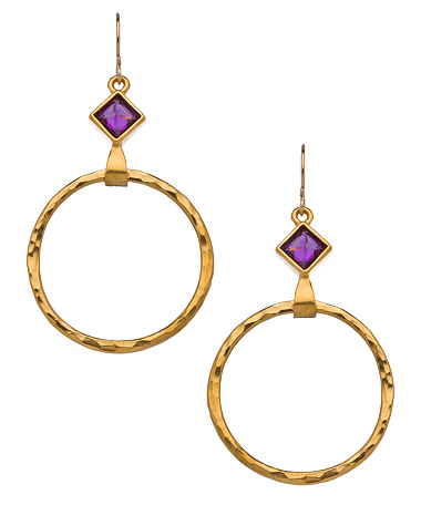 Evelyn Knight Amethyst Hammered Hoop Earrings