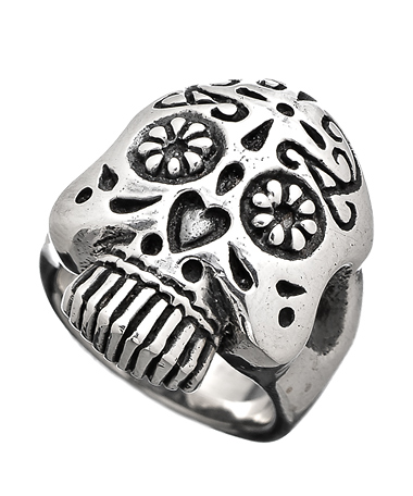 Femme Metale Silver Sugar Skull Cocktail Ring