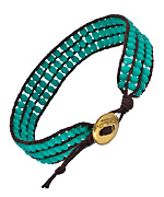 Flying Lizard Three Strand Gold and Turquoise Beaded Bracelet