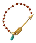 Flying Lizard Gold Arrow with Coral and Turquoise Beaded Bracelet