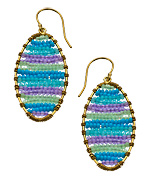 Flying Lizard Gold Aqua Lavender and Sea Foam Beaded Drop Earrings