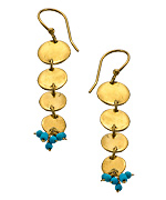 Flying Lizard Gold Coins and Turquoise Cluster Drop Earrings