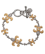 Belargo Two Tone Gold Silver and Crystal Fleur De Lis Toggle Bracelet