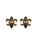 Belargo Gold Crystal and Black Enamel Fleur De Lis Stud Earrings