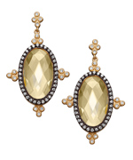 Belargo Gold Crystal and Lemon CZ Two Tone Oval Drop Earrings