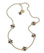 Belargo Gold Black Enamel and Crystal Fleur De Lis Station Necklace