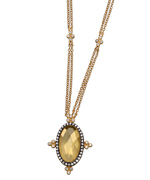 Belargo Gold Crystal and Lemon CZ Drop Oval Pendant Necklace