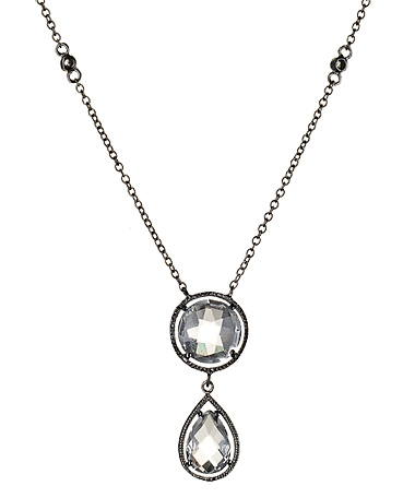Genevive by CZC White Topaz Pear Drop Black Necklace