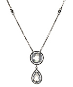 Genevive by CZC White Topaz Pear Drop Black Necklace