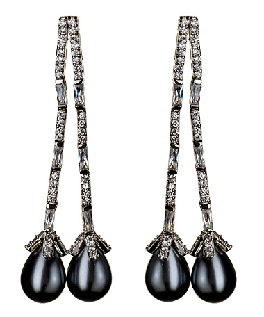 Genevive by CZC Gray Double Pearl and CA Drop Earrings