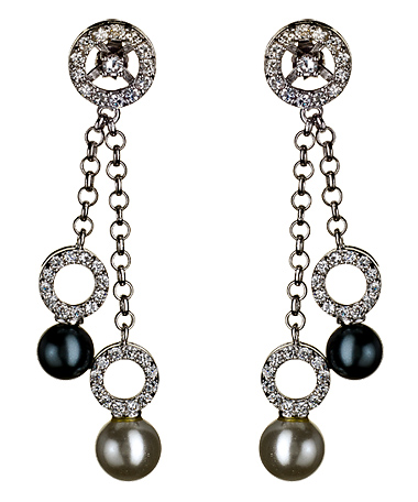 Genevive by CZC White and Grey Pearl Dangling Earrings