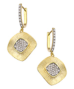 Genevive by CZC Gold and CZ Hammered Square Drop Earrings
