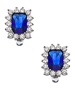 Genevive by CZC Silver Clear and Sapphire CZ Square Earrings