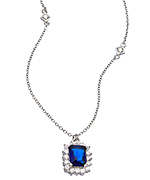 Genevive by CZC Silver Clear and Sapphire CZ Square Pendant Necklace