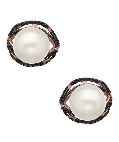 Genevive by CZC Rose Gold Black and White CZ with Pearl Round Earrings