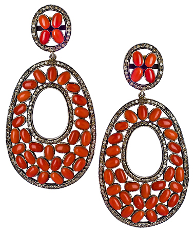 Hari Jewels Coral Large Oval Cut Out Earrings