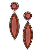 Hari Jewels Diamond Red Brown Chalcedony Circle Marquise Earrings