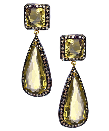 Hari Jewels Diamond Citrine Diamond Teardrop Earrings
