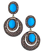 Hari Jewels Diamond Turquoise Oval Circle Drop Earrings