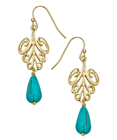 Harrison Morgan Gold Scroll and Turquoise Teardrop Earrings