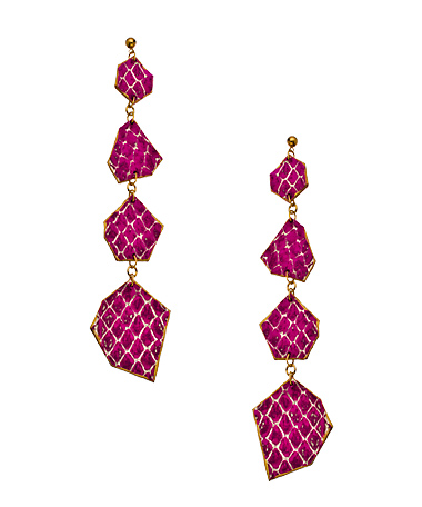 Holy Harlot Gold and Magenta Gem Drop Snakeskin Earrings