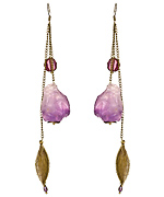 House of Cach Amethyst and Brass Leaf Dangle Earrings