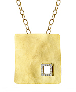 I. Reiss Flat Hammered Square Diamond Cut Out Pendant Necklace