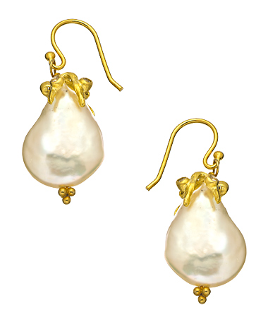 Indulgems Gold Pearl and CZ Drop Earrings