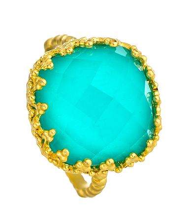 Indulgems Gold and Turquoise Crystal Ring with Fancy Bezel