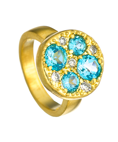 Indulgems Gold Blue Topaz and CZ Ring