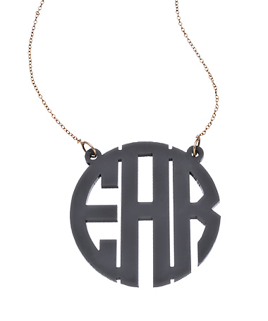 Gunmetal Acrylic Block Cutout 2 Inch Monogram Necklace
