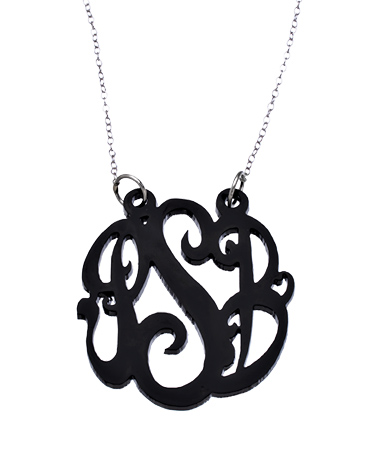 Black Acrylic Script Cutout 1 1/2 Inch Monogram Necklace