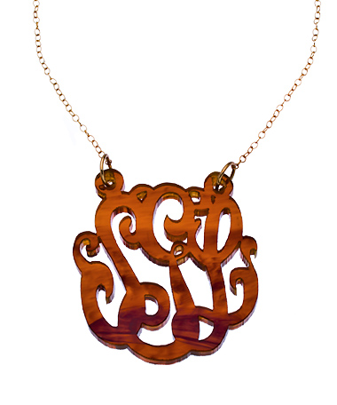 Tortoise Acrylic Script Cutout 1 1/2 Inch Monogram Necklace